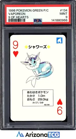 Pokemon 1996 Vaporeon 134 9 Of Hearts Green Playing Card Japanese PSA 9 - Image 1