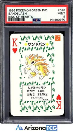 Pokemon 1996 Sandslash 028 King Of Hearts Green Playing Card Japanese PSA 9 - Image 1