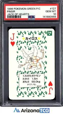 Pokemon 1996 Pinsir 127 Jack Of Hearts Green Playing Card Japanese GEM MT PSA 10 - Image 1
