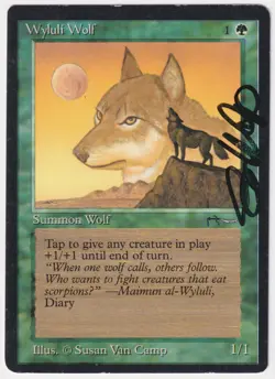 Miscut Signed Wyluli Wolf Dark MP Arabian Nights Artist Susan Van Camp MTG Magic - Image 1