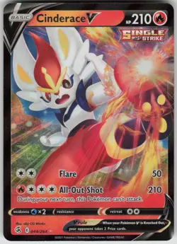 Pokemon Cinderace V (44) Ultra Rare SWSH08: Fusion Strike 044/264 NM - Image 1