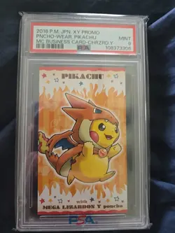 Pokemon PSA 9 MINT 2016 Poncho Pikachu Mega Charizard Y Japanese Business Card - Image 1