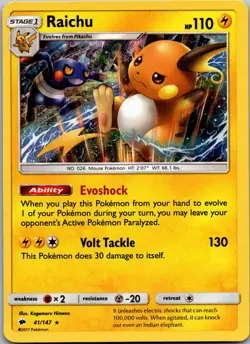 Raichu 41/147 Holo Rare Burning Shadows Pokemon Holo Near Mint - Image 1