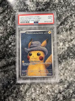 Pokemon Pikachu TCG Grey Felt Hat #085 Promo Van Gogh Pikachu PSA 9 - Image 1
