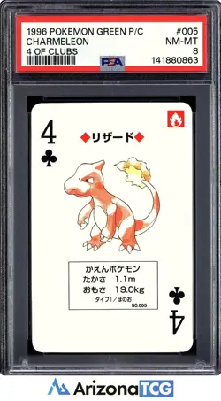 Pokemon 1996 Charmeleon 005 4 Of Clubs Green Playing Card Japanese PSA 8 - Image 1