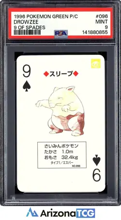 Pokemon 1996 Drowzee 096 9 Of Spades Green Playing Cards Japanese PSA 9 - Image 1