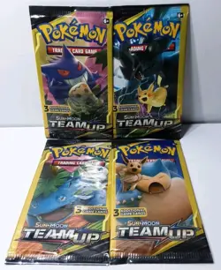 (4) Pokemon Sun and Moon Team Up 3 Card Mini Booster Packs - Full Art Set - New - Image 1