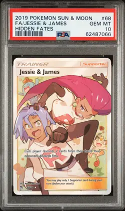 2019 POKEMON SUN & MOON HIDDEN FATES #68 FULL ART/JESSIE & JAMES PSA 10 - Image 1