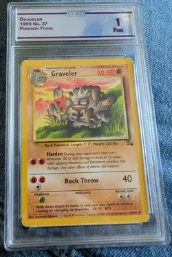 1999 Pokemon Fossil Graveler 37/62 Unlimited CC&G 1 Poor Vintage Slab - Image 1