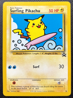 Surfing Pikachu Black Star Promo 28 Pokemon League NM 2001 - Image 1