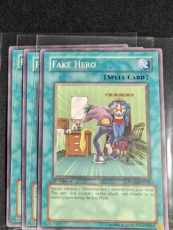 Yugioh - 3x Fake Hero POTD-EN038 1st Edition Common NM - Image 1