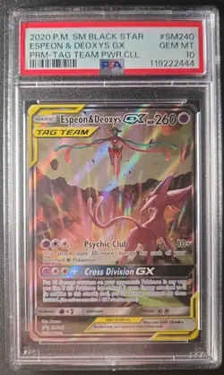 Pokemon TCG Espeon & Deoxys GX Tag Team Black Star Promo Card #SM240 PSA 10 - Image 1