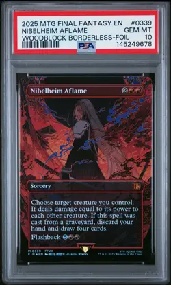 2025 MTG FINAL FANTASY WOODBLOCK BORDERLESS-FOIL #0339 NIBELHEIM AFLAME PSA 10 - Image 1