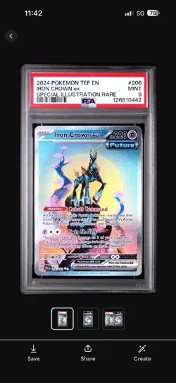 2024 Iron Crown EX 206/162 Special Illustration Pokemon Temporal Forces PSA 9 - Image 1