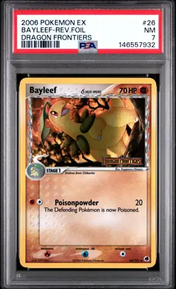 2006 POKEMON EX DRAGON FRONTIERS #26 BAYLEEF-REVERSE FOIL PSA 7 - Image 1