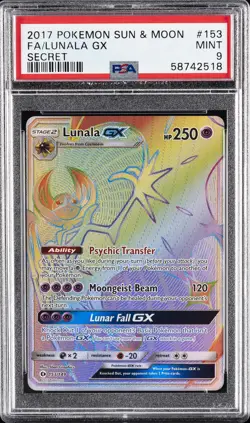 2017 POKEMON SUN & MOON SECRET #153 FULL ART/LUNALA GX PSA 9 - Image 1
