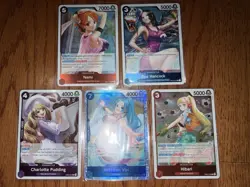 One Piece Card Game Nami Boa Hancock Charlotte Pudding Vivi Hibari Lot x5 - Image 2