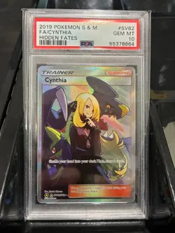 PSA 10 GEM MT - FULL ART TRAINER CYNTHIA Card SV82/SV94 Pokemon TCG Hidden Fates - Image 1