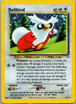 Delibird 5/64 Holo Rare Neo Revelation Pokemon Unlimited Holo Moderately Played - Image 1
