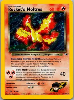 Rocket's Moltres 12/132 Holo Rare Gym Heroes Pokemon Unlimited Holo LP - Image 1