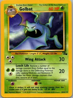 Golbat 34/62 Uncommon Fossil Pokemon Unlimited Moderately Played 2 - Image 1