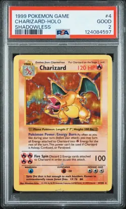 1999 Pokemon Charizard Holo Shadowless #4 4/102 PSA 2 - Image 1