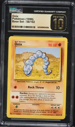 CGC Pristine 10 Onix Base Set 1999 Pokemon Card #56 - Image 1