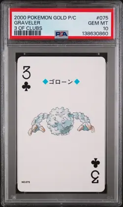 2000 POKEMON GOLD VERSION PLAYING CARDS 3 OF CLUBS #075 GRAVELER PSA 10 - Image 1