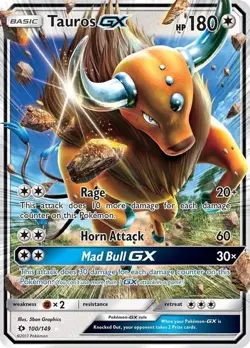 Tauros GX - 100/149 - Pokemon Sun & Moon Base Set Ultra Rare Card NM - Image 1