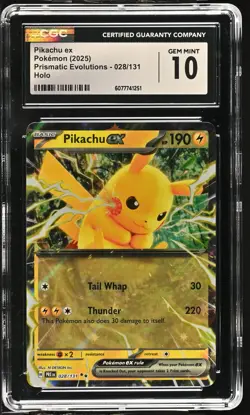 2025 Pokemon Prismatic Evolutions Pikachu ex #28 CGC 10 - Image 1