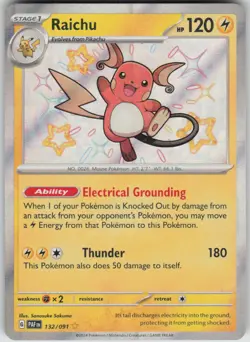 Pokemon Raichu Shiny Rare SV: Paldean Fates 132/091 NM - Image 1