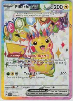 Pokemon Pikachu ex Ultra Rare SV08: Surging Sparks 219/191 NM - Image 1