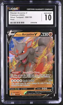 CGC 10 - 2022 Pokemon Silver Tempest Hisuian Arcanine V #090 - Image 1