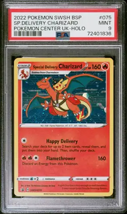 CHARIZARD SWSH POKEMON CENTER UK #075 SPECIAL DELIVERY HOLO PSA 9 - Image 1