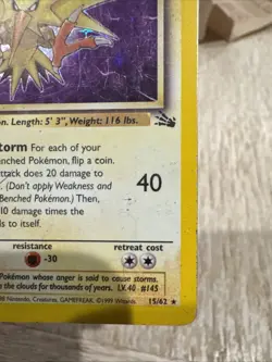 1999-2000 Zapdos Holo Rare SWIRL 15/62 Fossil Pokemon Card WOTC - Image 4