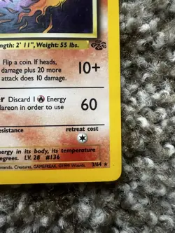 Pokemon Flareon 3/64 Jungle Holo Rare 1999 Wizards of the Coast 70 HP Card - Image 3