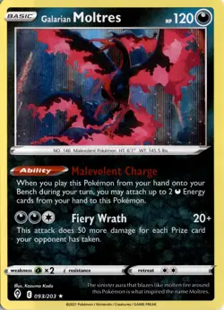 Galarian Moltres 093/203 SWSH07: Evolving Skies Pokemon Card TCG - Image 1