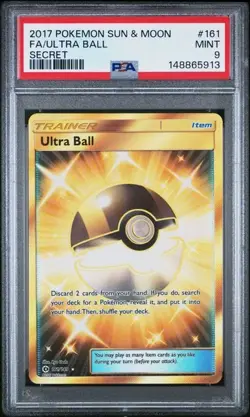 2017 Pokemon Sun & Moon Base Ultra Ball Full Art Secret Rare #161 PSA 9 161/149 - Image 1
