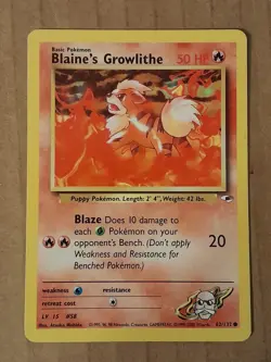 Pokemon Blaine's Growlithe 62/132 Gym Heroes NM See Pictures - Image 1