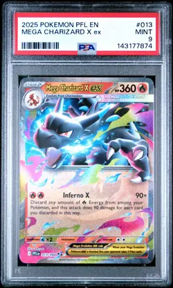 2025 POKEMON PFL EN PHANTASMAL FLAMES #013 MEGA CHARIZARD X EX PSA 9 - Image 1