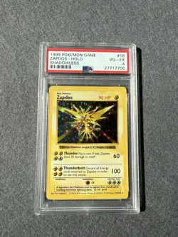 1999 POKEMON GAME #16 ZAPDOS - HOLO SHADOWLESS PSA 4 VG-EX - Image 1