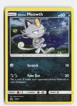 Alolan Meowth - SM43 Sun & Moon Promo Holo Promo Pokemon LP (Cosmos Holo) - Image 1