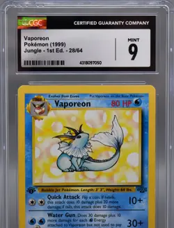 1999 Pokemon Jungle 1st Edition Vaporeon #28 CGC 9 Mint Non-Holo WOTC - Image 3