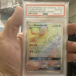 PSA 10 BLASTOISE GX 218 UNBROKEN BONDS SECRET RAINBOW RARE POKEMON GEM MINT - Image 1