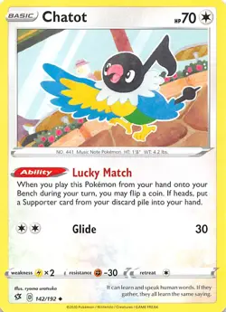 Chatot 142/192 SWSH02: Rebel Clash Pokemon - Image 1