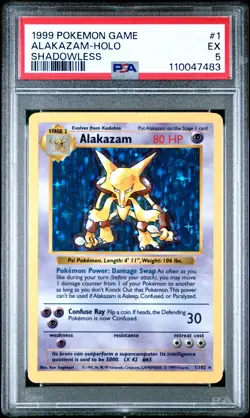 Alakazam Holo 1/102 Shadowless Game Pokemon PSA 5 - Image 1