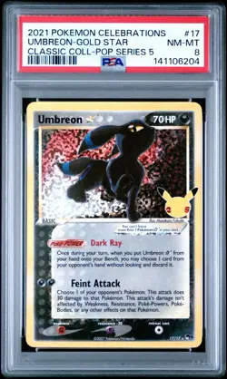 2021 Pokemon TCG Celebrations Umbreon #17 Classic Collection Gold Star PSA 8 - Image 1