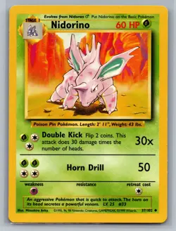 Nidorino Base Set #037/102 Uncommon Pokemon Card - Image 1