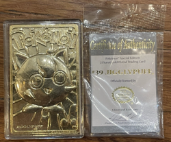 POKEMON Jigglypuff #39 23k Gold Plated Card Vintage 1999 Burger King Promo COA - Image 1
