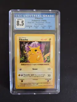 Pokemon 1999 Pikachu Base Set Shadowless Red Cheeks #58 CGC 8.5 - Image 1